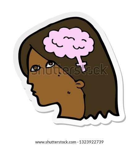 sticker of a cartoon female head with brain symbol