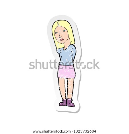 retro distressed sticker of a cartoon woman waiting