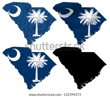 US South Carolina state flag over map collage