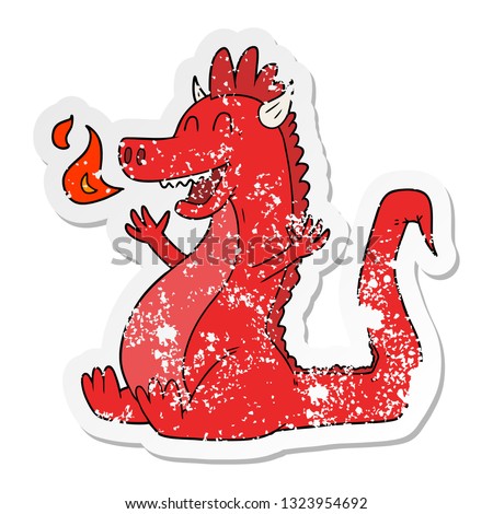distressed sticker of a cartoon happy dragon