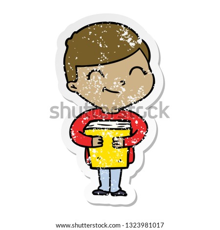 distressed sticker of a cartoon boy smiling