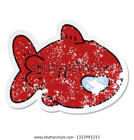 distressed sticker of a quirky hand drawn cartoon fish 