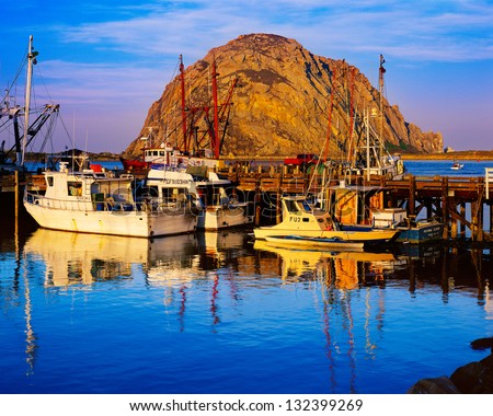 Morro Bay Harbor and Morro Rock, California Royalty-Free Stock Photo #132399269