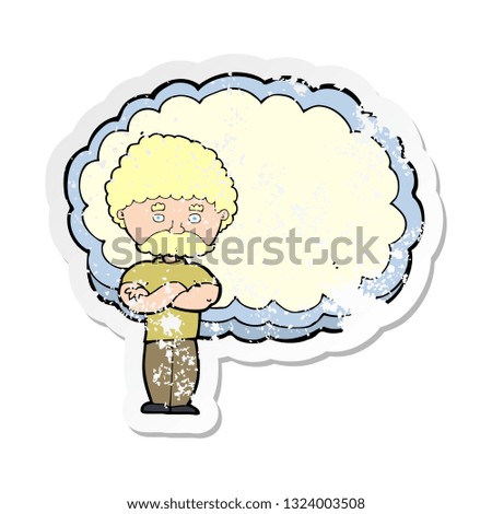 retro distressed sticker of a cartoon man with text space cloud