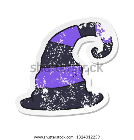 retro distressed sticker of a cartoon witch hat