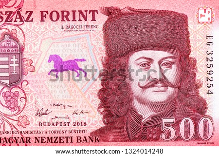 Ferenc Rakoczi. Portrait from Hungray 500 Forint 2008 Banknotes. 
