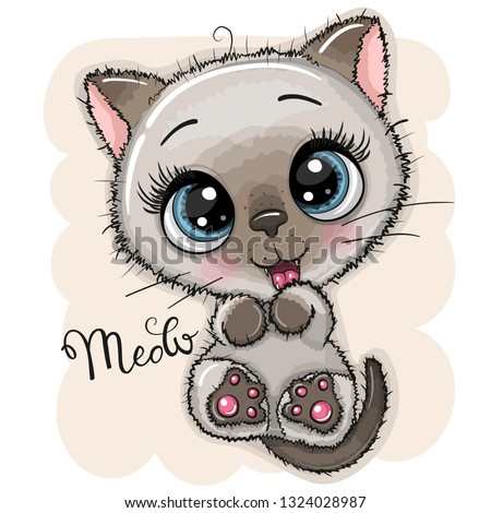 Cute Cartoon Kitten with big blue eyes