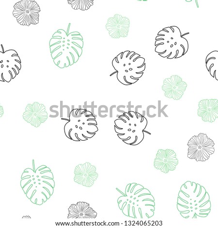 Light Green vector seamless natural artwork with flowers, leaves. Leaves, flowers in natural style on white background. Pattern for trendy fabric, wallpapers.