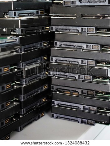 Stack of computer hard drives