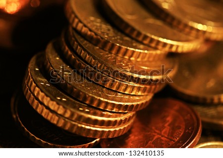 Euro coins. Very small depth of field.