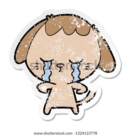 distressed sticker of a cartoon crying dog