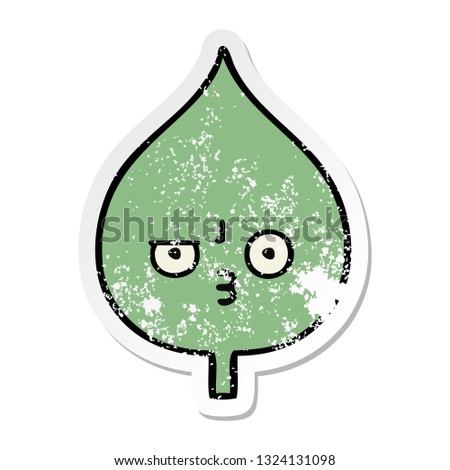distressed sticker of a cute cartoon expressional leaf
