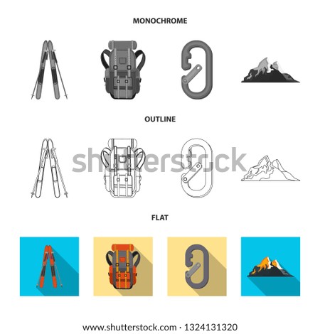 Vector illustration of mountaineering and peak symbol. Collection of mountaineering and camp stock symbol for web.