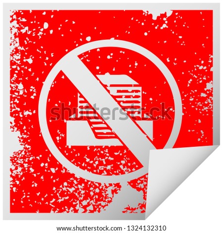 distressed square peeling sticker symbol of a paperless office symbol