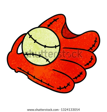 hand drawn textured cartoon doodle of a baseball and glove