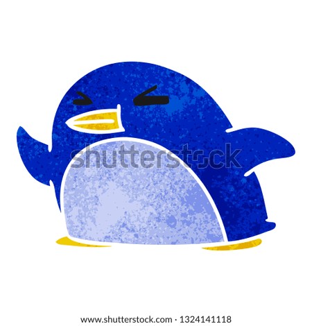 retro cartoon illustration kawaii of a cute penguin