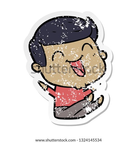distressed sticker of a cartoon man laughing