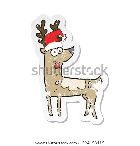 retro distressed sticker of a cartoon crazy reindeer