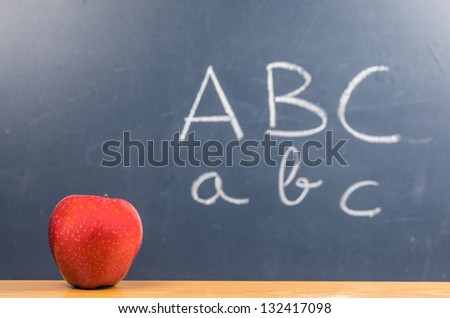 picture of apples with a background of school board