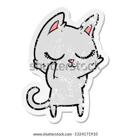 distressed sticker of a calm cartoon cat