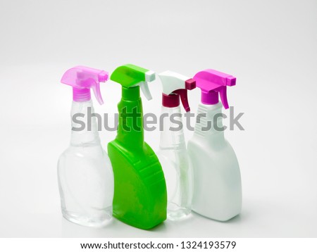 cleaning materials, colored plastic packaging