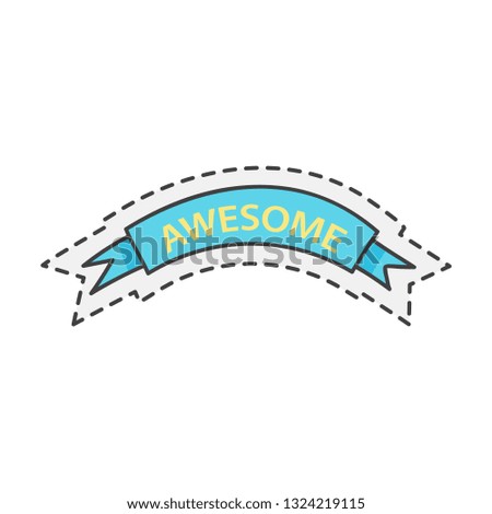 Kawaii awesome sign. Cute hand drawn colored vector illustration.