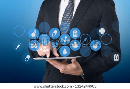 Close-up Businessman working with tablet pc, Marketing concept