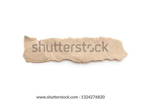 Recycled paper craft stick on a white background. Brown paper torn or ripped pieces of paper isolated on white with clipping path.