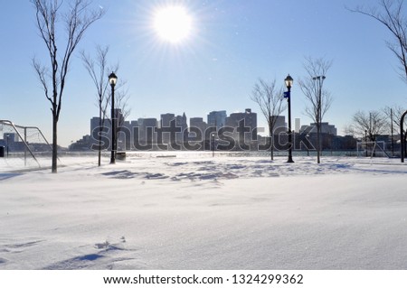 Windblown snow in East Boston