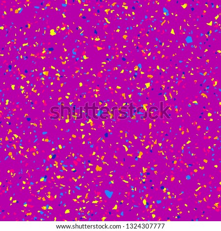 Colorful confetti seamless pattern. Vector abstract background with small randomly scattered sprinkles. Terrazzo mosaic texture. Funky childish style. Repeat design for decor, party, prints, covers