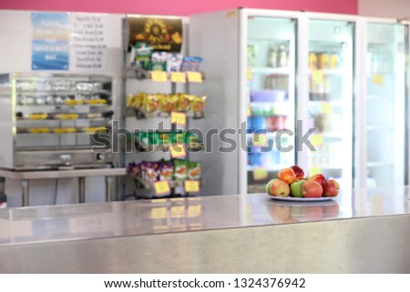 plate of fresh healthy fruit options as part of a healthier school canteen. Fighting childhood obesity and weight issues in education.  Royalty-Free Stock Photo #1324376942