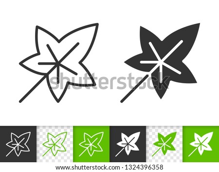 Leaf black linear and silhouette icons. Thin line sign of ivy. Foliage outline pictogram isolated on white, green, transparent background. Sprout vector icon shape. Eco plant simple symbol closeup