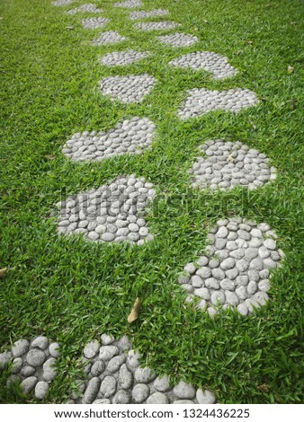 Walkway in the park Scree Pebbles mix cement placed on the grass free from pattern material pavement 