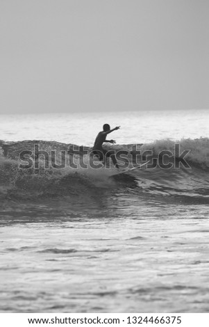 Surfing evening sea