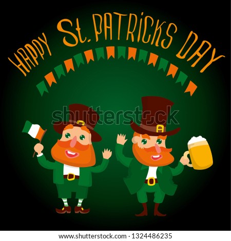 Saint Patrick 's Day. Template with funny Leprechaun. Vector illustration. Idea for banner, poster, card, postcard and printable.
