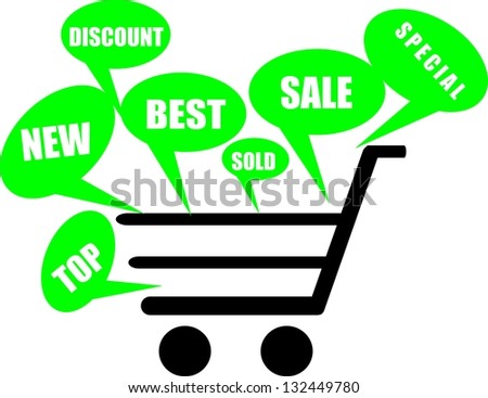 Shopping Cart With Colored Bubbles, Vector