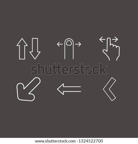 Outline 6 pointing icon set. arrow and finger swipe vector illustration