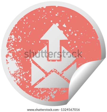 distressed circular peeling sticker symbol of a email sign
