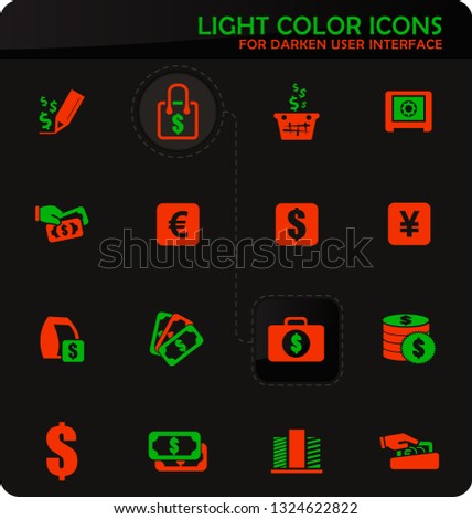 E-commers easy color vector icons on darken background for user interface design