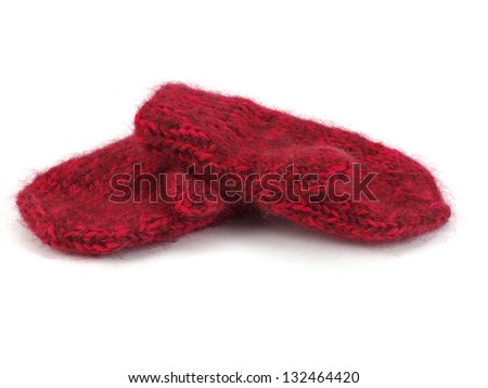 Pair of children's mittens on a white background