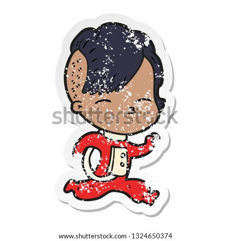 distressed sticker of a cartoon girl in space suit