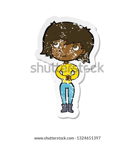 retro distressed sticker of a cartoon friendly woman