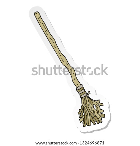 sticker of a cartoon witchs broom