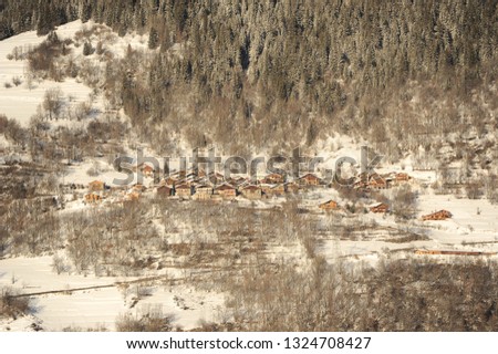 Village at French Alps at winter time 