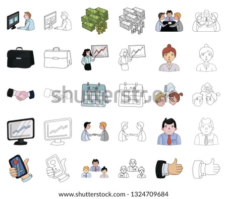 Business Conference And Negotiations cartoon,outline icons in set collection for design.Business and training vector symbol stock web illustration.