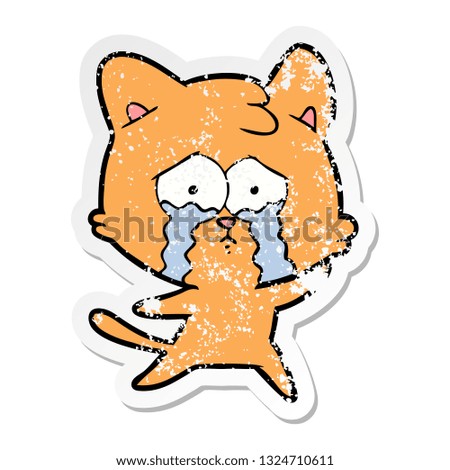 distressed sticker of a cartoon crying cat