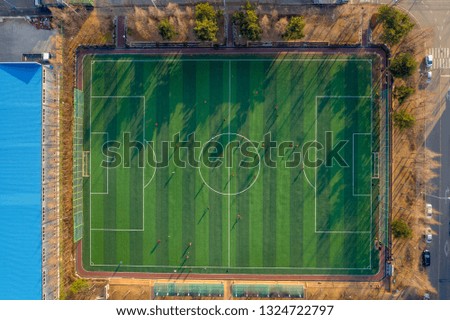 Aerial View From Drone Camera to Football Stadium in South Korea.Aerial view, football match.