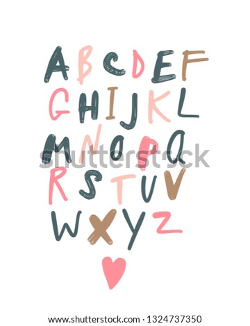 Vector funny cartoon lettering alphabet. Letters and symbols set. Clipart, isolated details