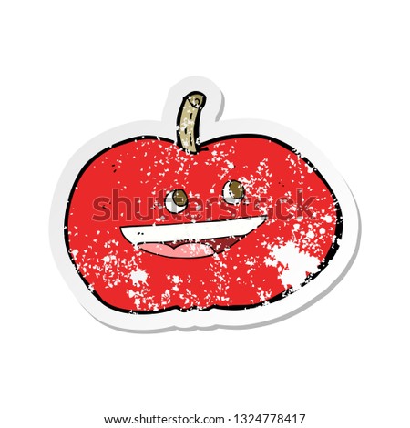 retro distressed sticker of a cartoon happy apple