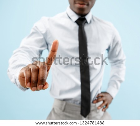 Businessman finger touching empty search bar, modern business background concept - can be used for insert text or pictures.